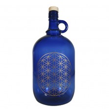 3 botellas de cristal de 2 litros en color azul con flor de la vida. :  : Hogar y cocina